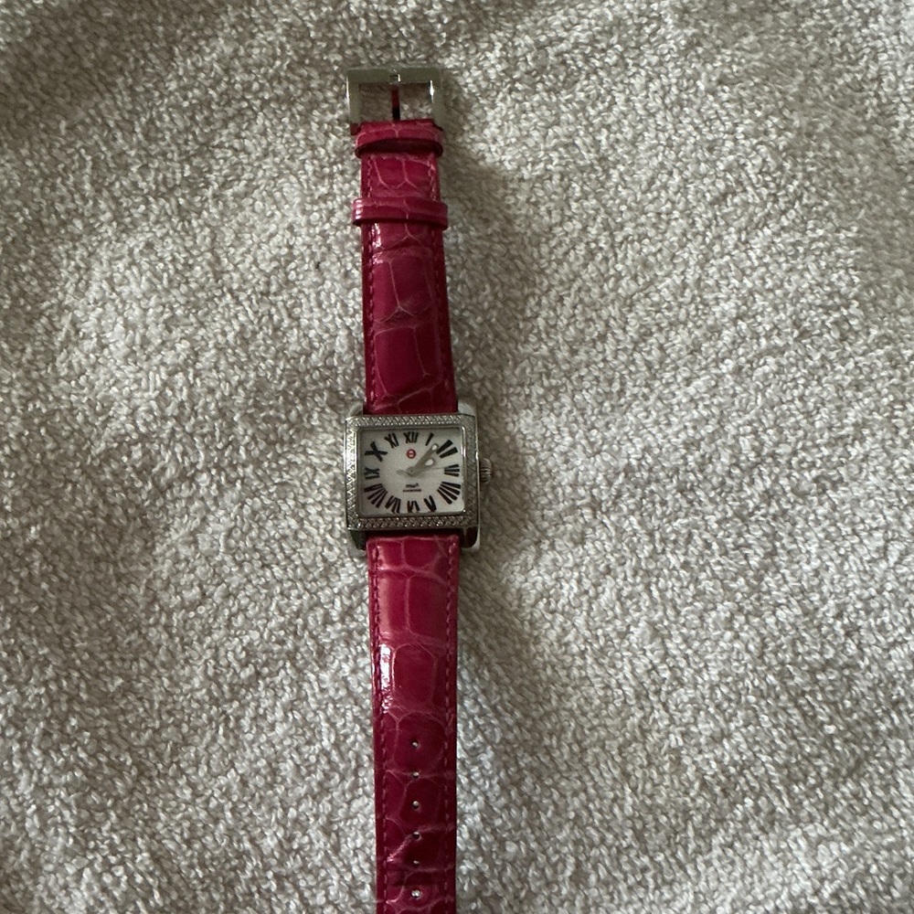 Michele Pink Leather Strap Watch